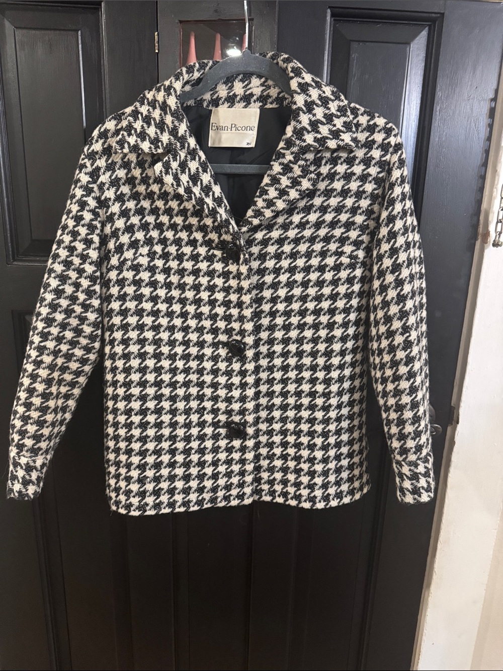 Evan Picone Black and White Houndstooth Pea Coat